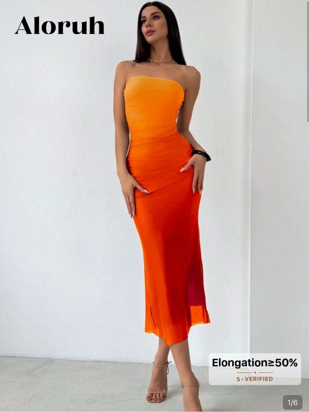 SHEIN Strapless Ombre Orange to Red Midi Dress